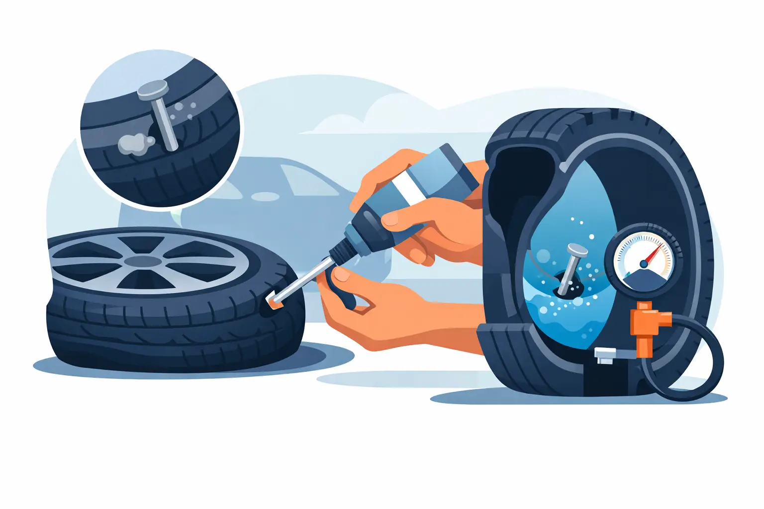 Hur tätar man långsam punktering utan demontering?